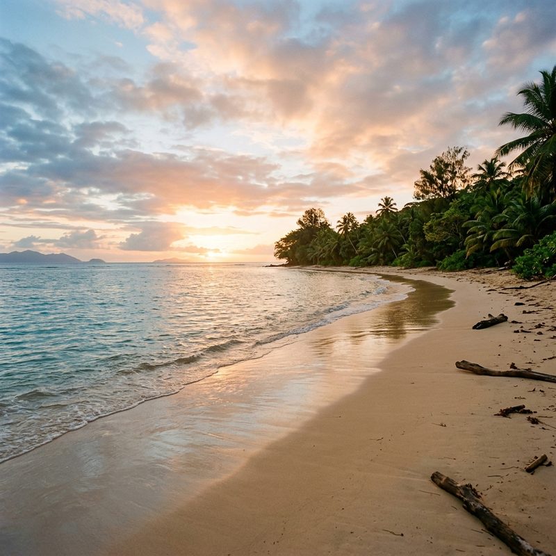 Tropical beach at sunrise with empty sand