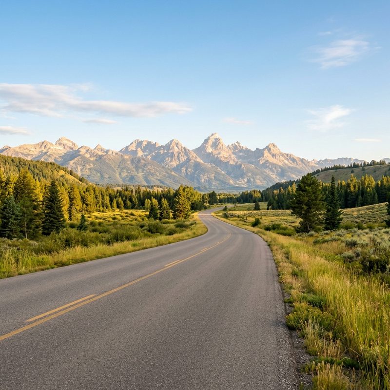 Open road leading into a serene mountain range